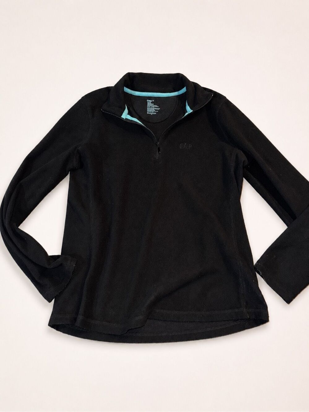 GAP Women’s Medium Black Fleece Quarter Zip Pullover Aqua Trim Active Y2K
